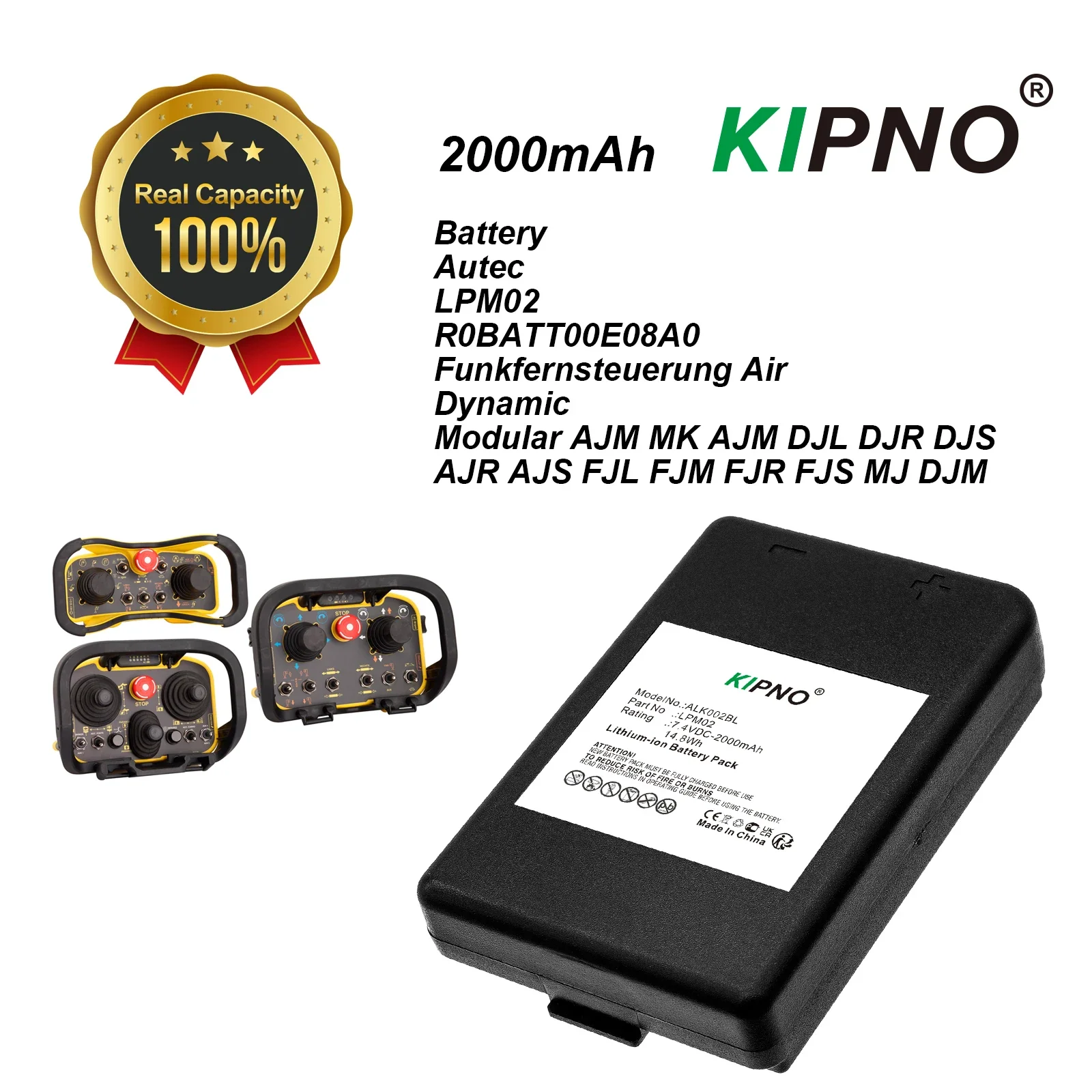 

KIPNO 2000mAh Battery For Autec LPM02 R0BATT00E08A0 Funkfernsteuerung Air Dynamic Modular AJM AJR AJS FJL FJM FJR FJS MJ MK