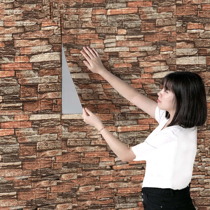 1Pcs 35*30cm Wallpaper Brick 3D Wall Sticker Foam Self Adhesive DIY  Living Room Decor Waterproof Paper