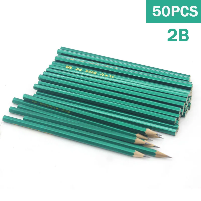 50 pz/lotto 2B matite di piombo in legno nero esagonale Non tossico Standard matita da disegno scuola scrittura cancelleria all\'ingrosso