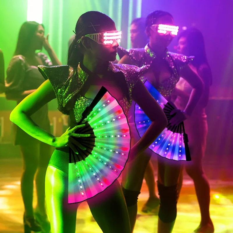 Rechargeable Glow Folding Fan 366 RGB, Led Fan Dancing Light Fans, Foldable Hand Fan, for Music Festival Dj Bar Club Neon Party