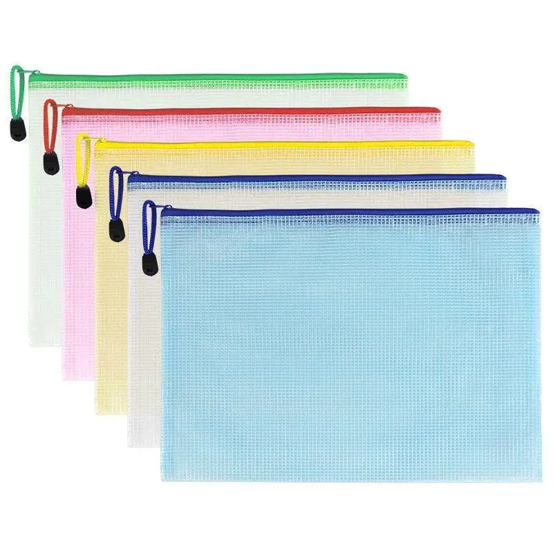 10Pcs Plastic Mesh Zip File Bags Waterproof Tear Resistant For Office School Document Organization Storage Supply