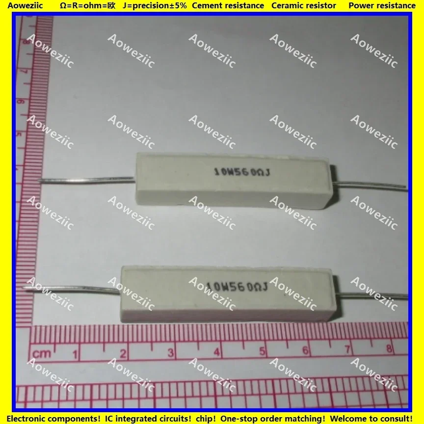 

10Pcs RX27 Horizontal cement resistor 10W 560 ohm 560 RJ 10W560RJ 10W560ohm Ceramic Resistance precision 5% Power resistance