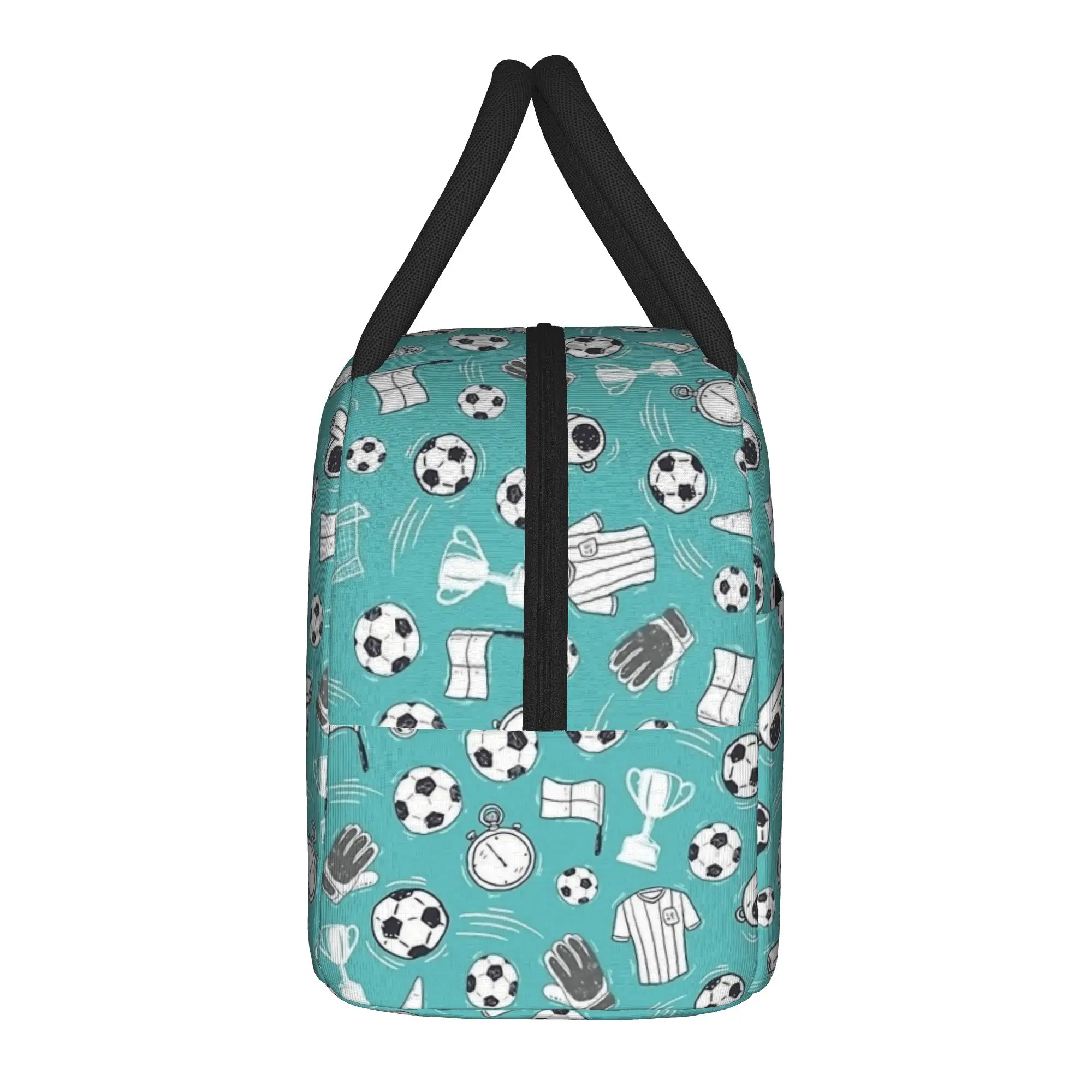 Soccer Football Pattern Insulated Lunch Bags Thermal Bag Reusable,Meal Container Sports Large Tote Lunch Box Bento Pouch