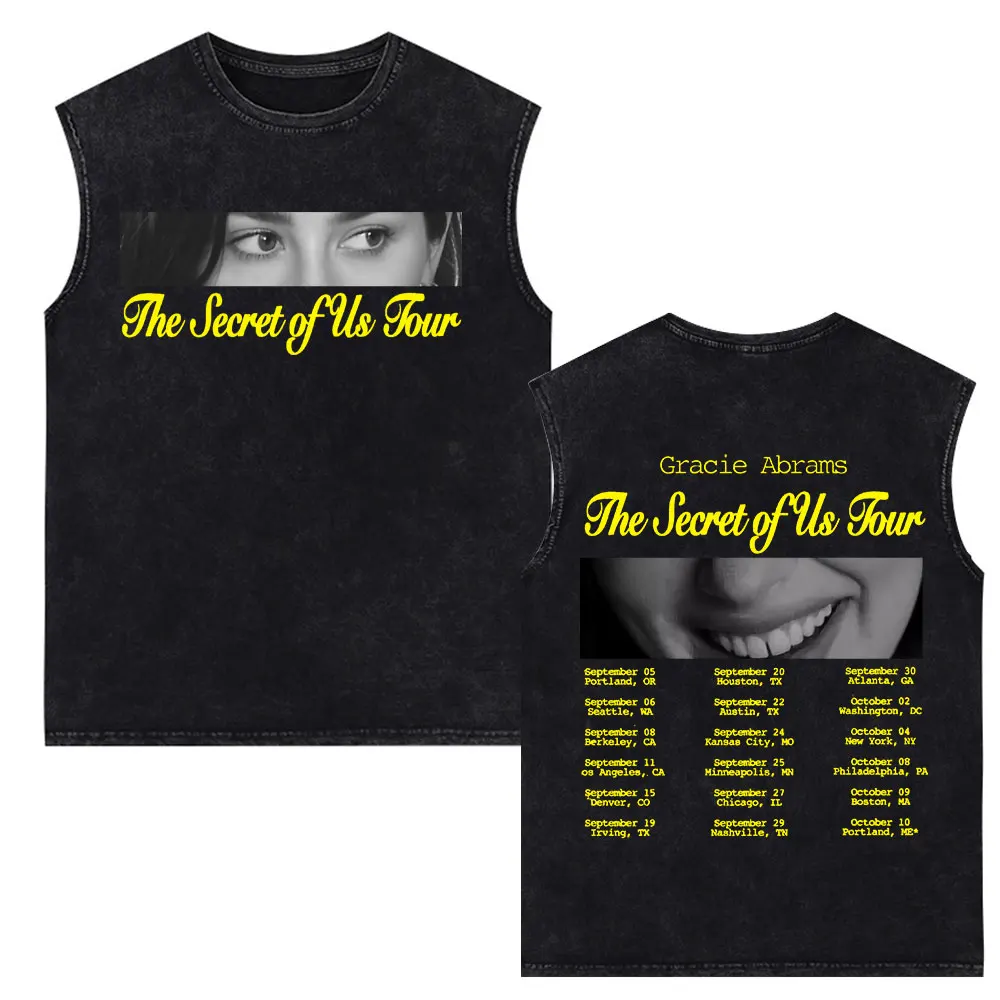 Gracie Abrams The Secret Of Us Tour Merch Washed Tank Tops T Shirt Men Women Sleeveless T-shirt Summer Vintage Vest T-shirts