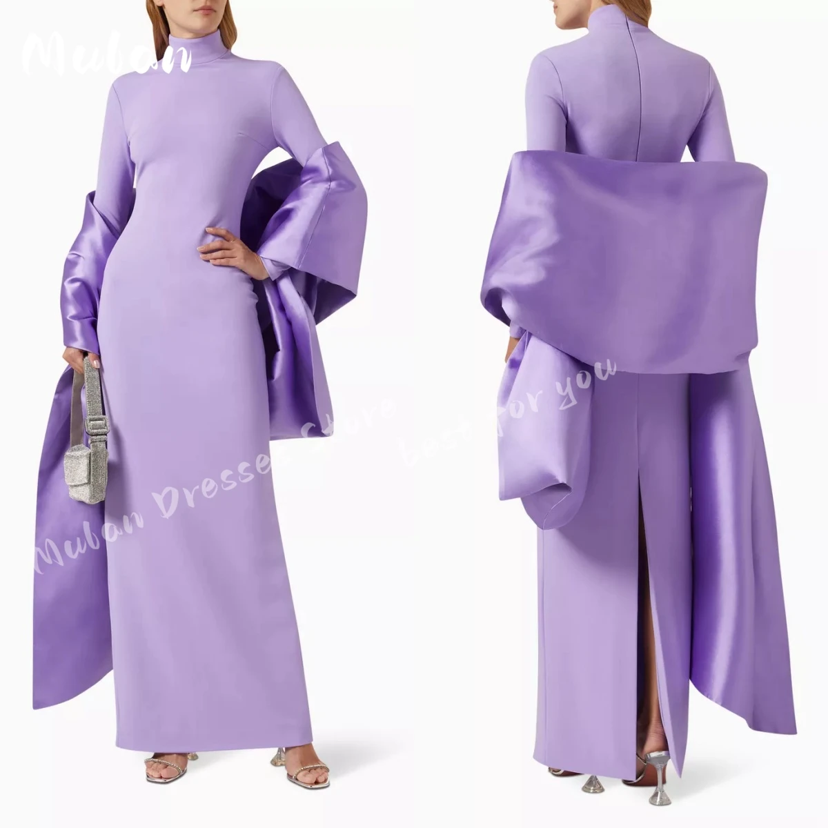 High Collar Long Sleeves Prom Dresses With Shawl Ankle-length Noble Fashion Evening Dresses 2024 Formal Wedding Party Gown