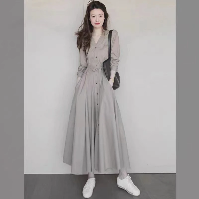 2024 Elegant Sexy Harajuku Womens Dress Autumn Winter Korean Dress for Women Y2k Fashions V-neck Long Vestidos New Casual Coat