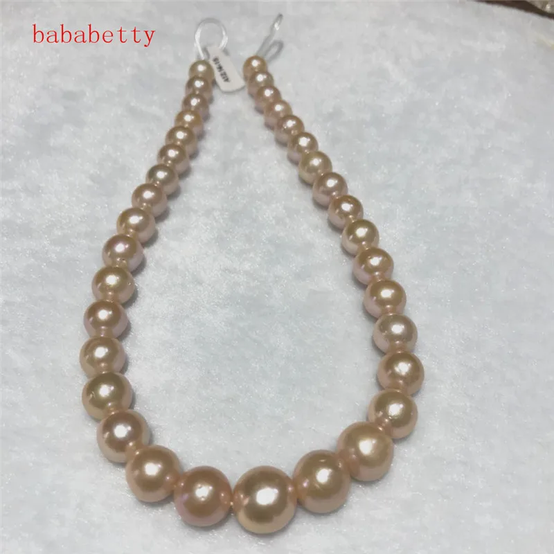 luxury NEW Natural 12-15mm White pink Baroque Edison Freshwater Cultured Nuclear Pearl Beautiful necklace Bowknot is clasp 18