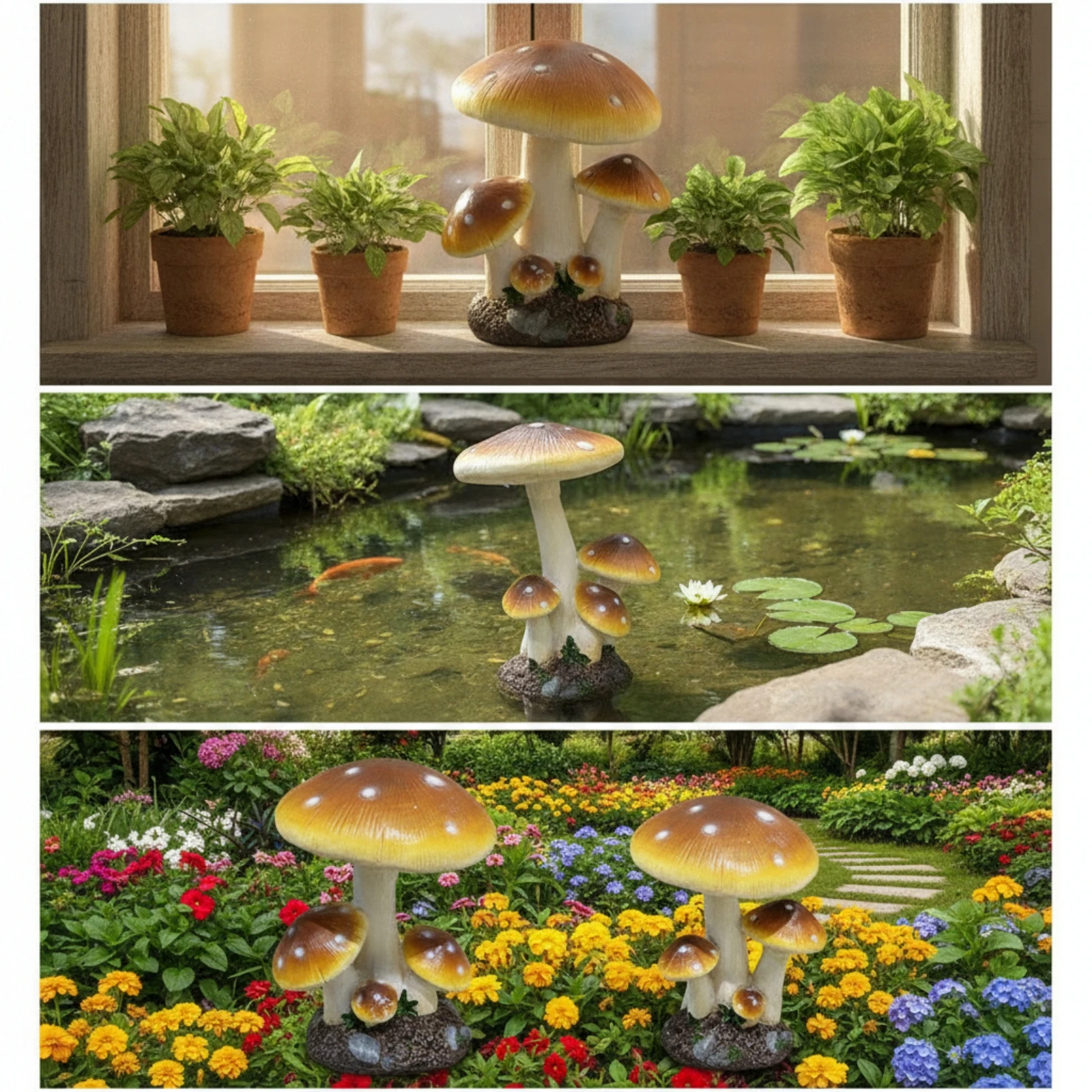 Fungus Figurine Glossy Fungus Statue Garden Ornament Earthy Decor Long-Lasting for Gardeners, Patio, Courtyard