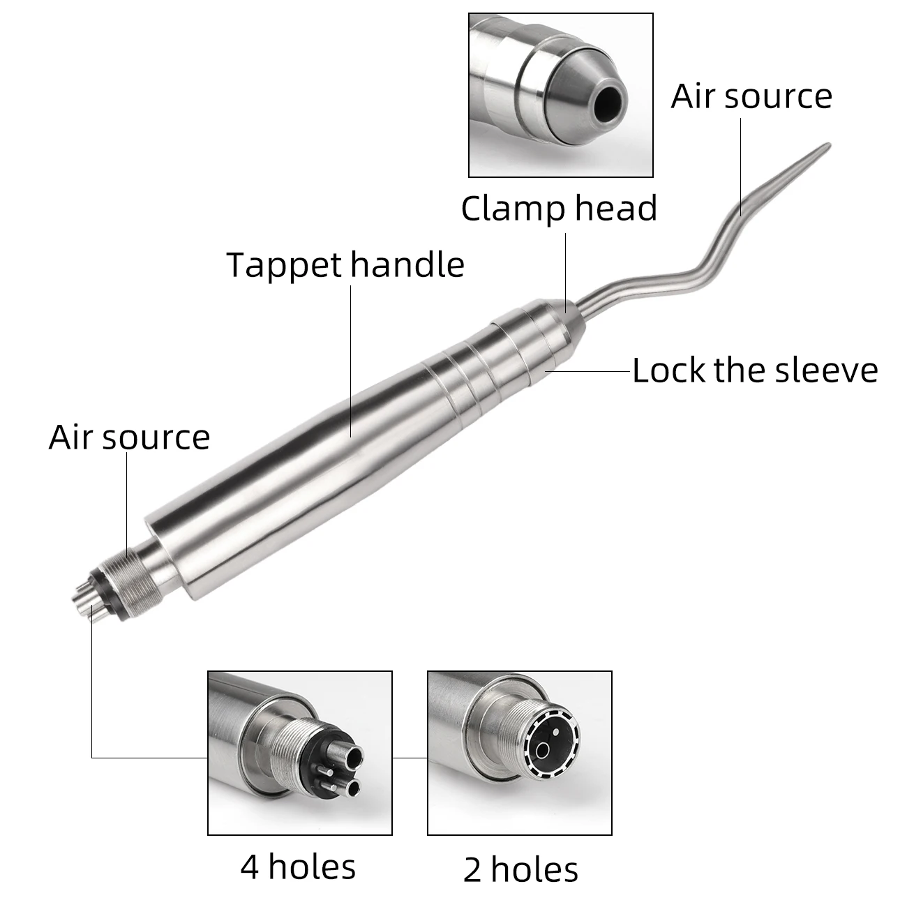 2/4Hole Dental Clinic Elevator Straight Curved Root Pneumatic Turbine Tooth Extraction Kit Tungsten Steel Dentist Tools