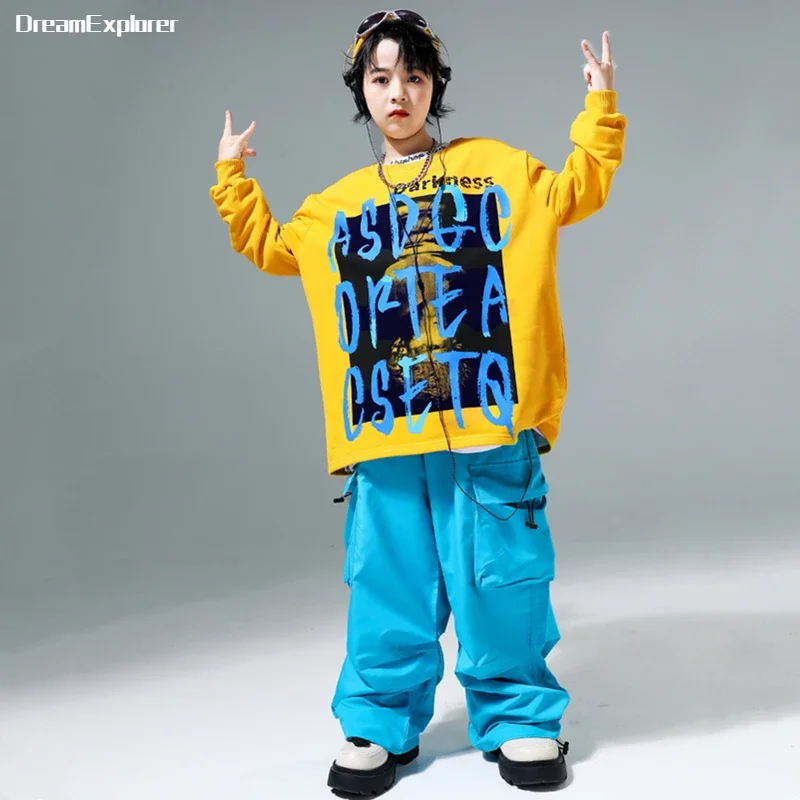 Hip Hop Boys Colorful Cool Sweatshirt Solid Cargo Pants Girls Street Dance Top Children Streetwear Kids Jazz Sport Clothes Sets