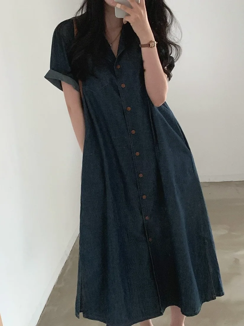 Slim Fit Vintage Summer Chic Button up Waist Cinched ort Sve Denim Dr Women with Belt Bow Tie irt Collar Dr