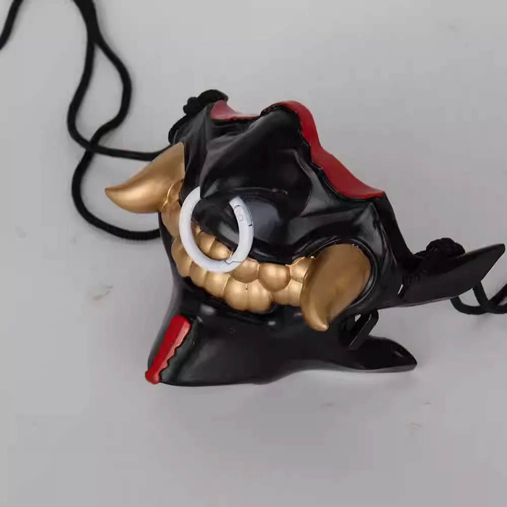 Anime Rahu Cosplay Prop Maske Schwarz Langes Glattes Haar Perücke Weibliches Rollenspiel Japanischer Stil Prajna Halbgesichtsmaske Halloween Party