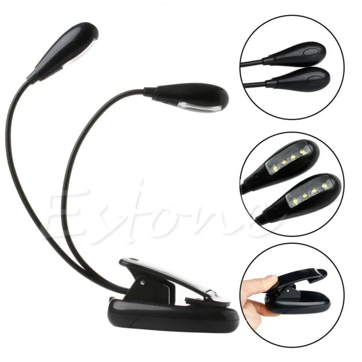 Bright Adjustable Dual Arm Clip-on Desk Light with Flexible Goosenecks for Study, Music, and Reading - Double Lamps with 8 LED f