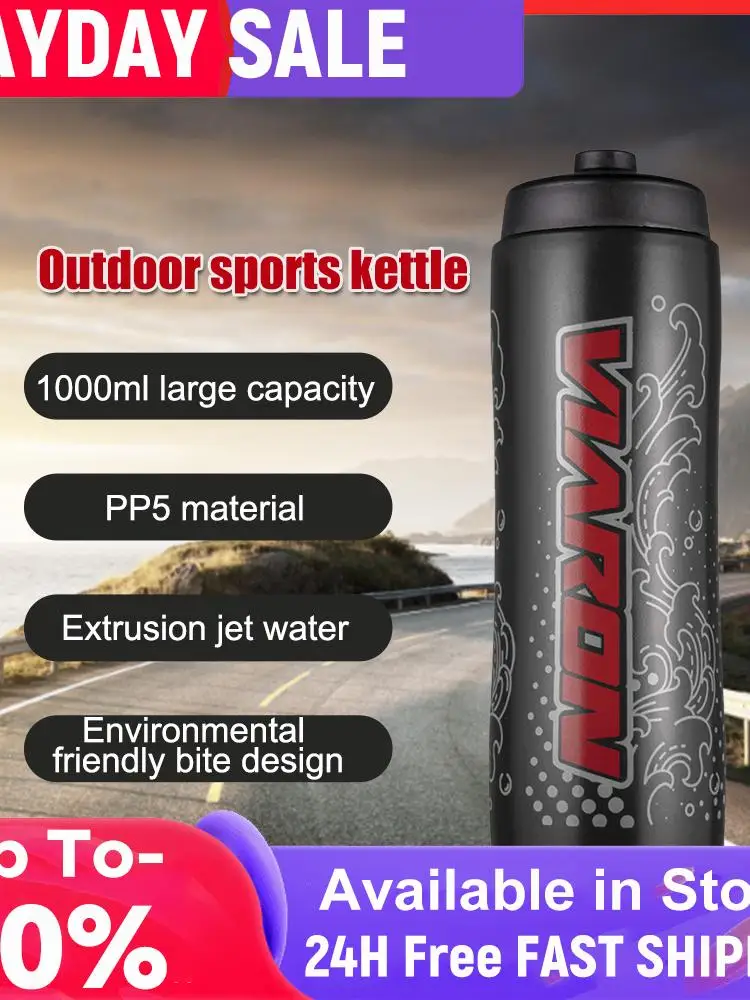 Botella de agua para bicicleta de 1000ml, hervidor portátil para ciclismo al aire libre, botella para beber ligera a prueba de fugas para correr y escalar al aire libre