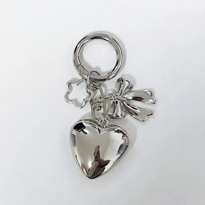 781E Trendy Heart Keyring with Lovely Bowknot Detail for Handbag or Key Organization