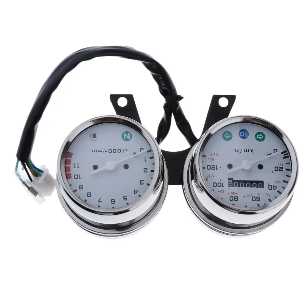 Stainless Steel Dual Tachometer Gauge Mechanical Motorcycle Speedometer Kit Universal Instrument for Riding Accessories