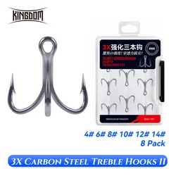Kingdom 8pcs Treble Hooks Sharp Durable Barbed High Carbon Steel Strong Strength Fishing Hook Saltwater Fishing Accessories