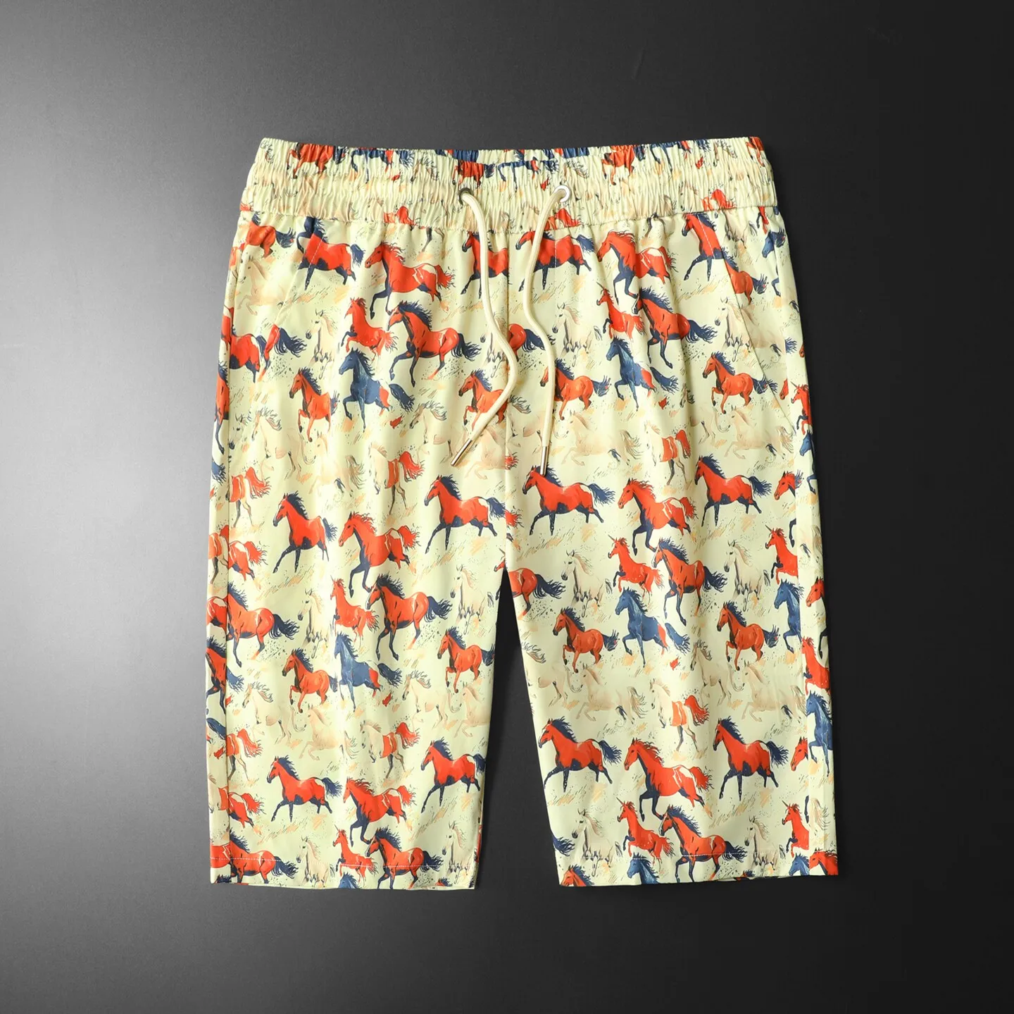 Chinese Style Printed Casual Shorts Summer Elastic Waist Business Social Five Quarter Shorts Holiday Beach Pants Men Clothing