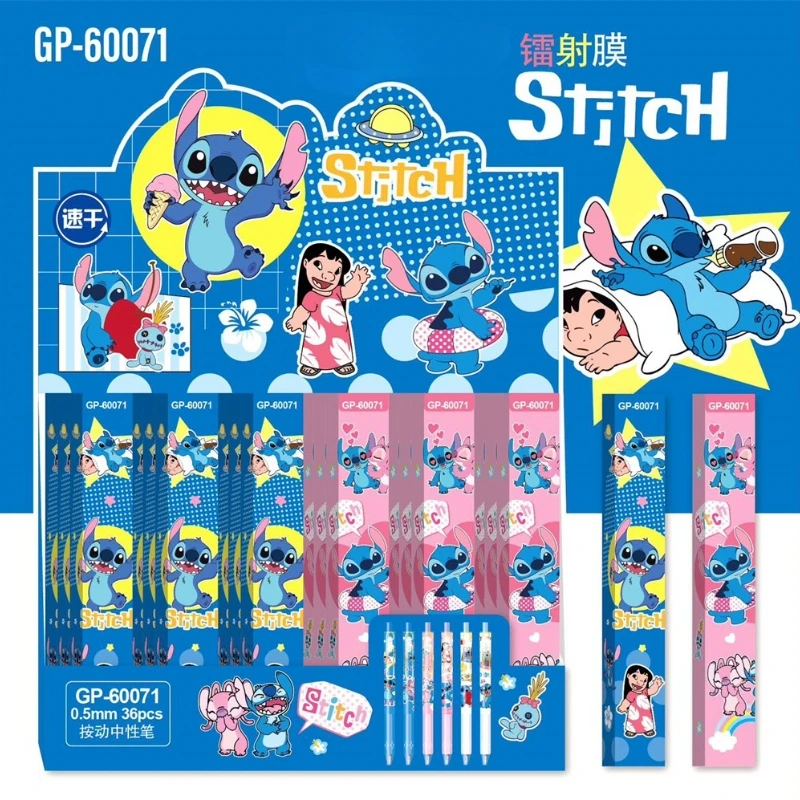 

Disney Stitch 36pcs Gel Pen Lilo & Stitch Press Cartoon Patch 0.5mm Black Stationery Student Signature Pen Writing Tools