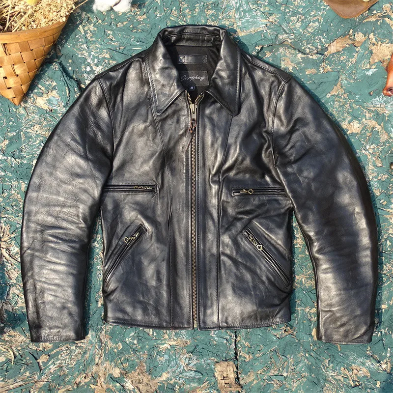 

Red Red Tea Core hide Real Leather Jaet Freddy Briti Sle Straight Pull Multiple kets Briti Collar Leather ...