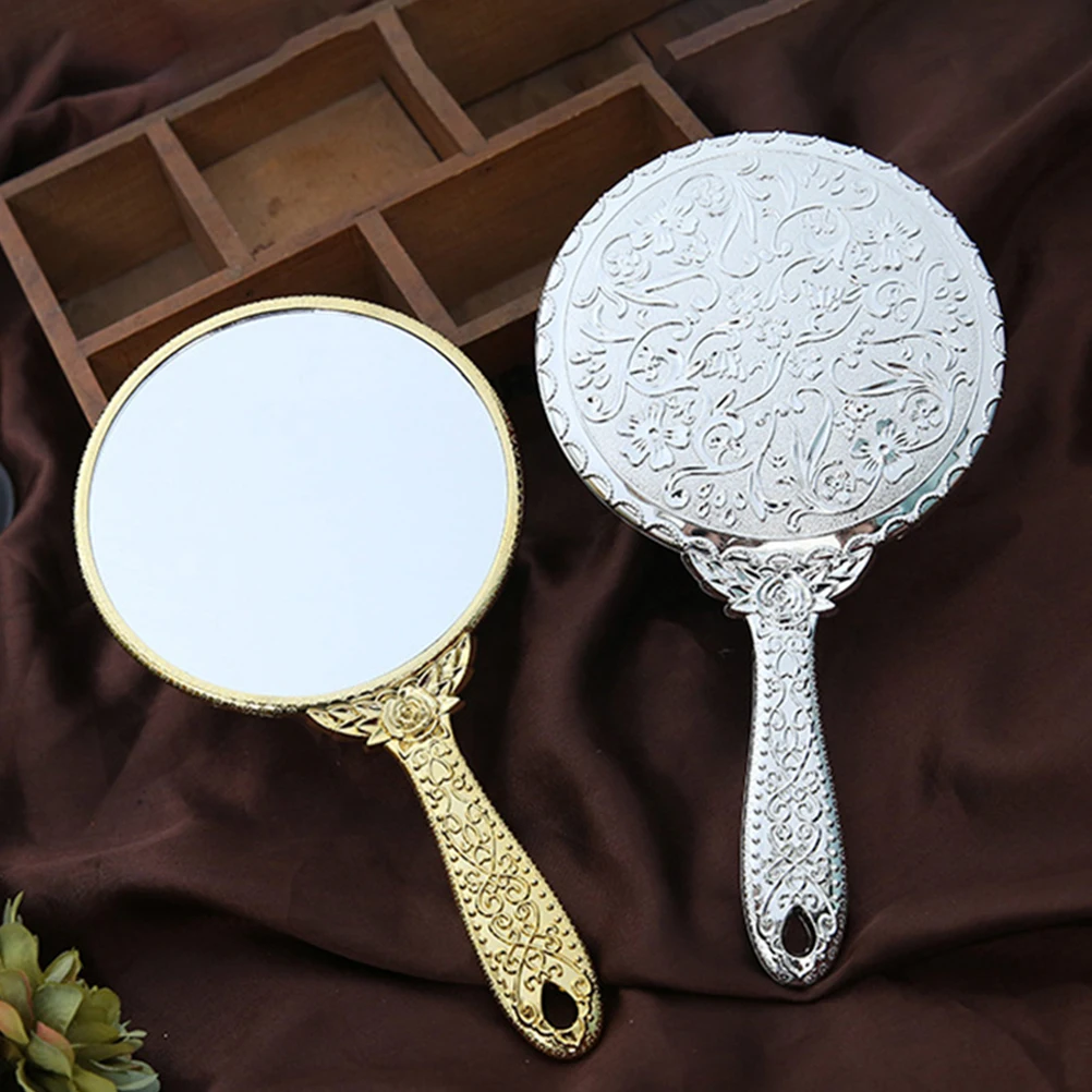 

2Pcs Handheld Mirror Round Vintage Design Travel Vanity Mirror Portable Makeup Tool for Women Girls Makeup Tool
