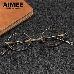 2024 New Small Oval Round Pure Titanium Glasses Frame Men Women Ultralight Eyeglasses Japanese Handmade Blue Light Spectacles