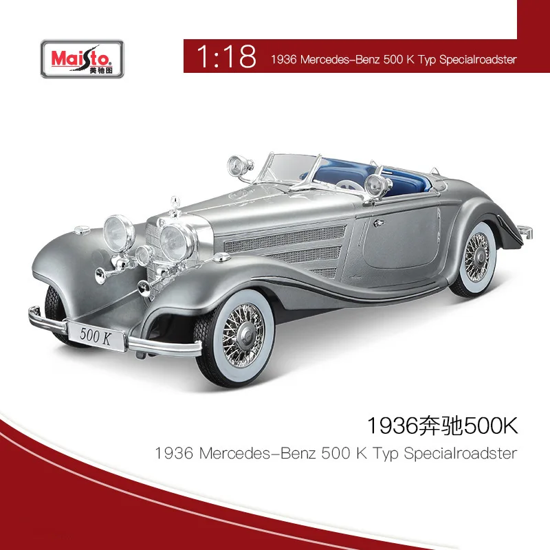 Maisto 1:18 Mercedes Benz 500k Vintage Benz Racing Sport Car Diecast Model Edition Alloy Luxury Vehicle Toys Collection Kid Gift