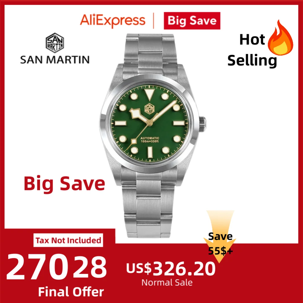 

San Martin 36 мм Explore Механические часы для мужчин Часы Relogio Automático Sapphire Sport Snowflake Luminous 10Bar SN0021B-3