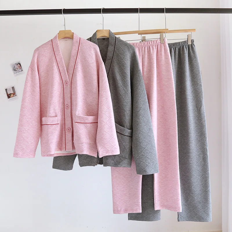 

Autumn Winter Men Women Casual Pajama Sets Couples Warm Air Cotton Sleepwear Suit Long Sleeve Shirt & Pants Thicken Home Clothes