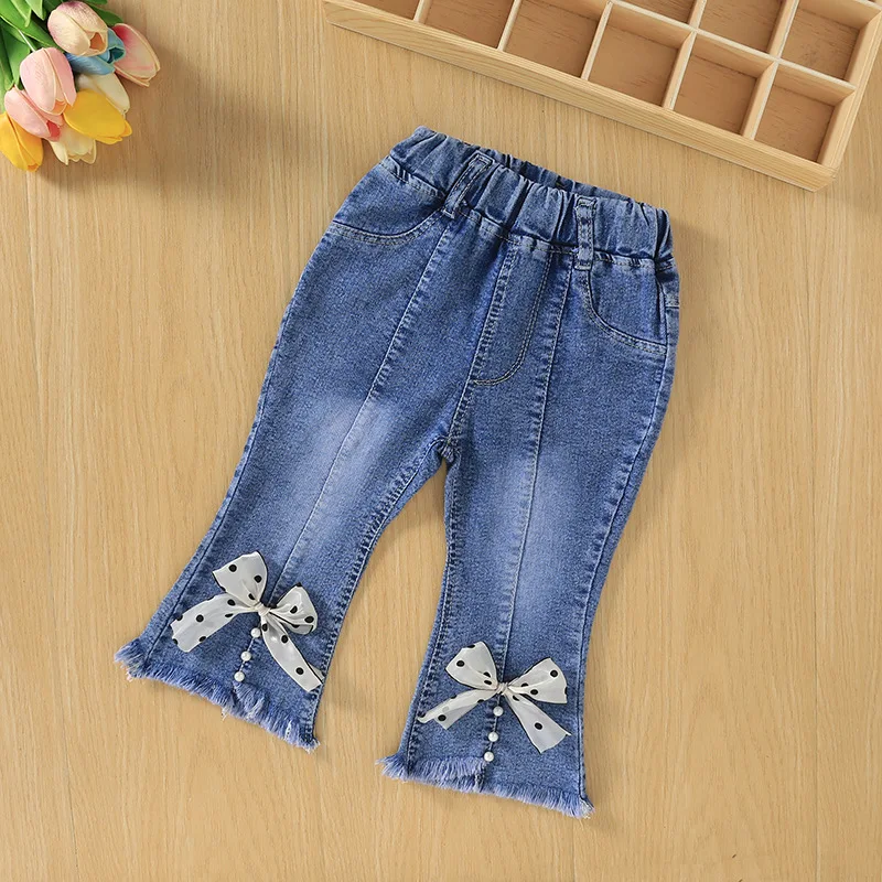 

Kids girls jeans spring and autumn new foreign fashionable baby pants نيك بنات اطفال