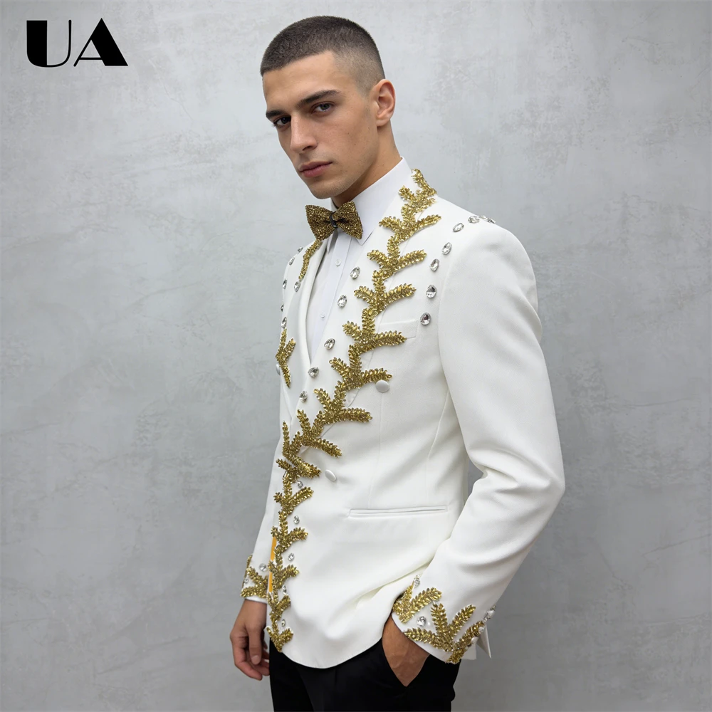 الفاخرة الرجال 2 قطعة دعوى مجموعة الزفاف العريس الدعاوى زي الأداء الدعاوى سترة السراويل مزدوجة الصدر الدعاوى سهرة #2