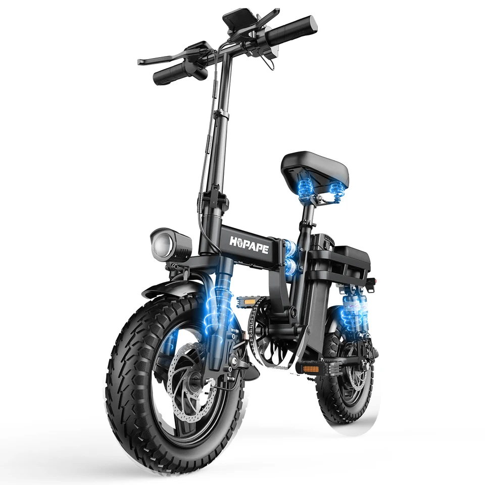 48V 15AH Battery EBike 20+MPH 750W Folding Electric Bike 30 Miles Max Range Electric Bike for Adults 14" Fat Tire image 3