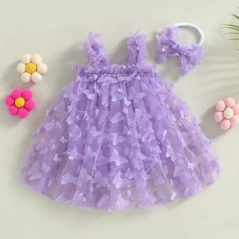 Baby Rompers Girl Princess Dress Ruffle Mesh Butterfly Tulle Tutu Dress Photograph Outfit Summer Clothtes Birthday Gift