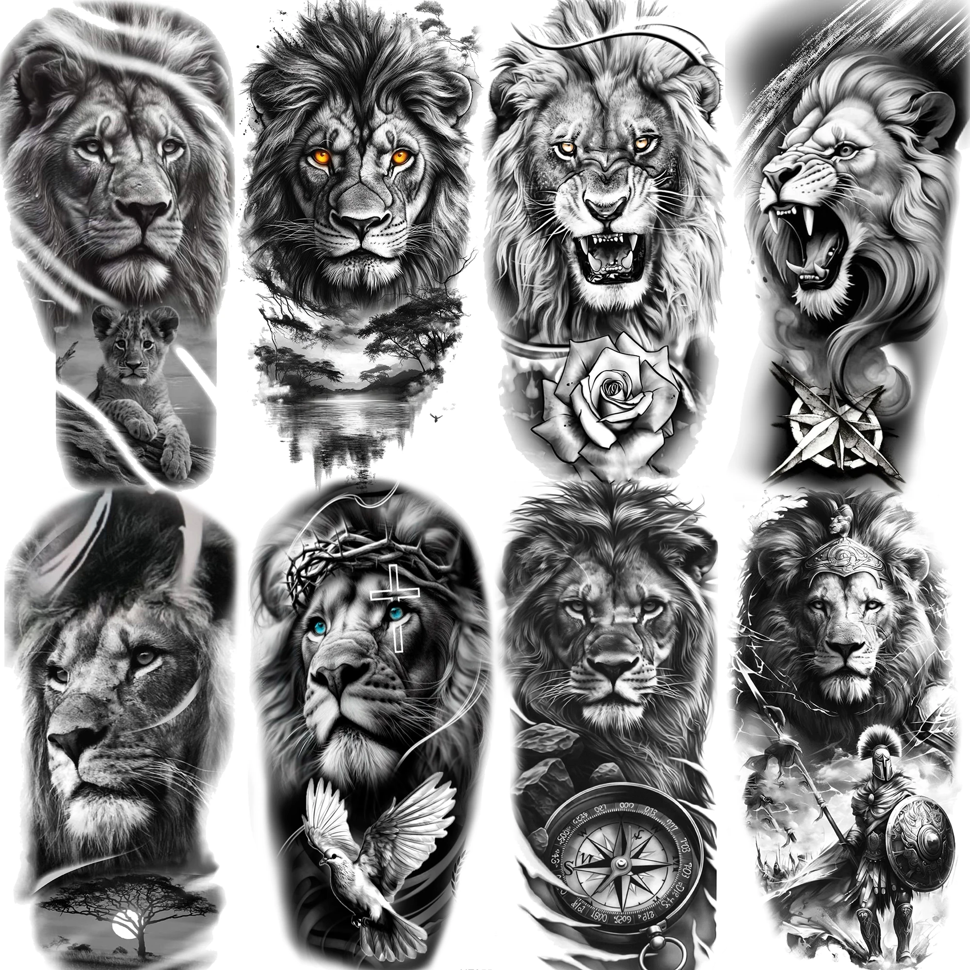 1 Sheet Creative Lion Temporary Tattoos For Men Women Adult, Waterproof Realistic Temp Fake Tattoo Sticker Long Lasting Body Art