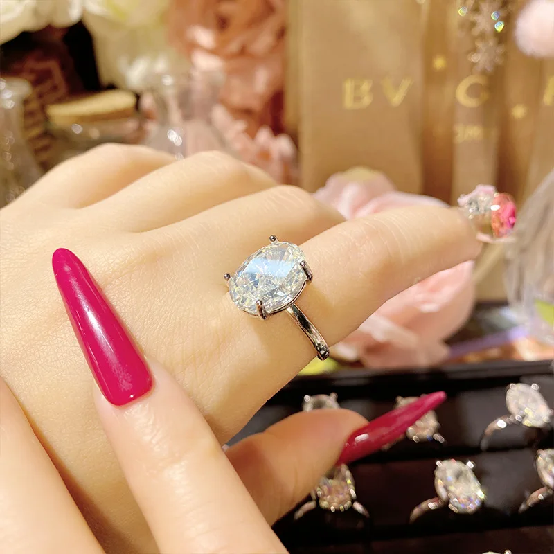 

2025 Adjustable 4-Prong Silver Plated 5A Zircon 'Pigeon Egg' Engagement Ring for Women