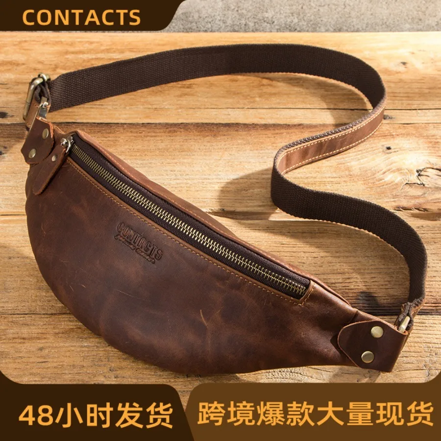 

【New style】Black Angel Retro Crazy Horse Cowhide Source Men's Whip European and American trend genuine leather men's bags - E-