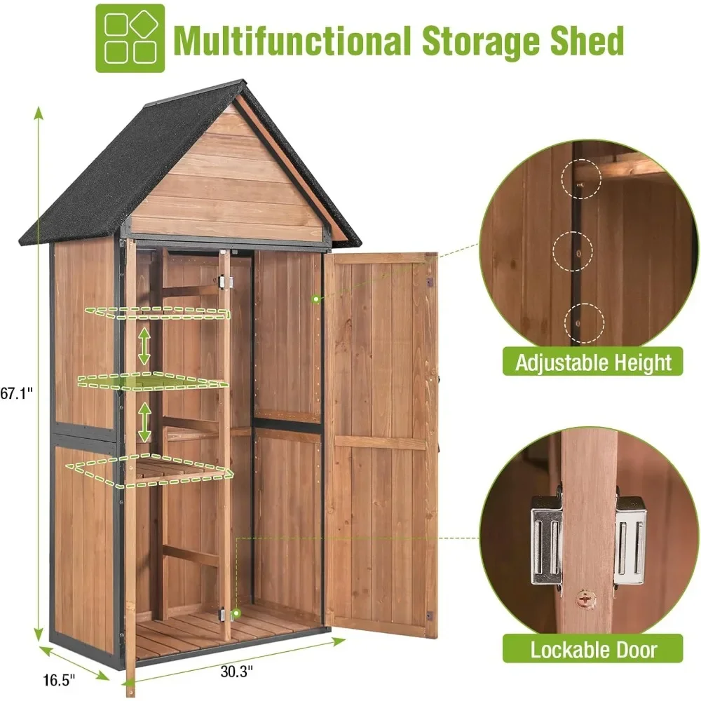 Outdoor Storage Shed with Floor, All Around Strong Metal Frame, Adjustable Shelfs, Wooden Garden Tool House