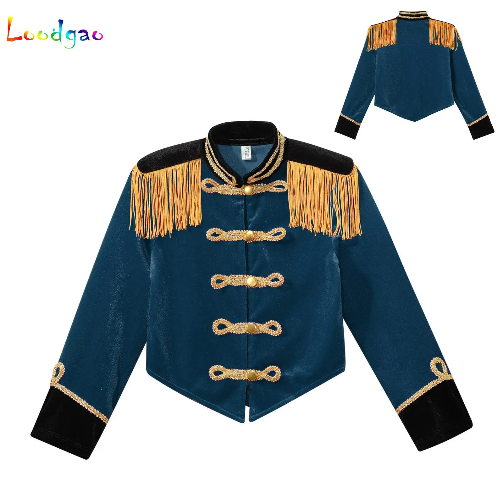 

Kid Girls Circus Ringmaster Cosplay Costume Long Sleeve Fringe Tassel Epaulet Jacket Ringleader Drummer Performance Clothes