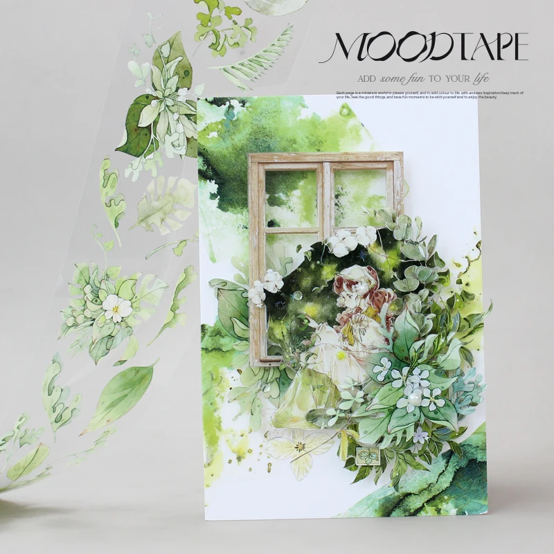 Beautiful Green Leaves Journal Pet Washi Tape Card Sticker Scenery Stationery