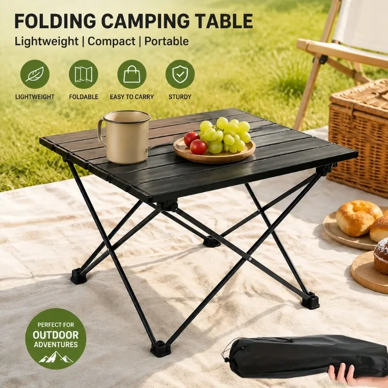 Mesa plegable portátil para acampar, ligera y fácil de transportar, ideal para picnics al aire libre, la playa, viajes, el jardín, la pesca, las excursiones y las barbacoas.