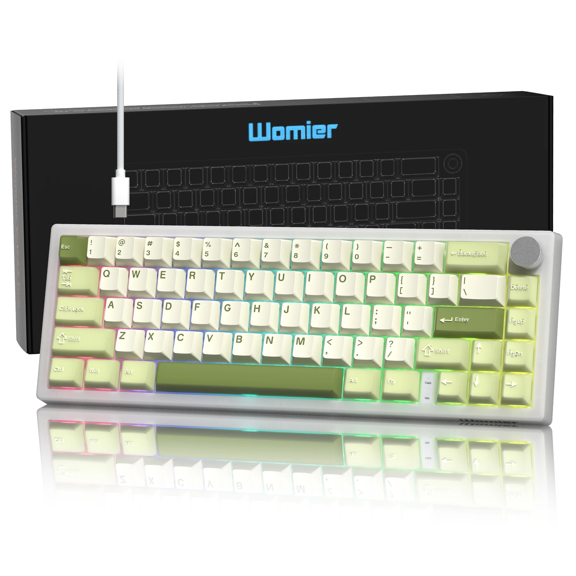 

Womier V-K66 PRO Зеленая клавиатура QMK Механическая игровая клавиатура Ручка ремешка Прокладка Проводная проводная клавиатура со светодиодной подсветкой и возможностью горячей замены