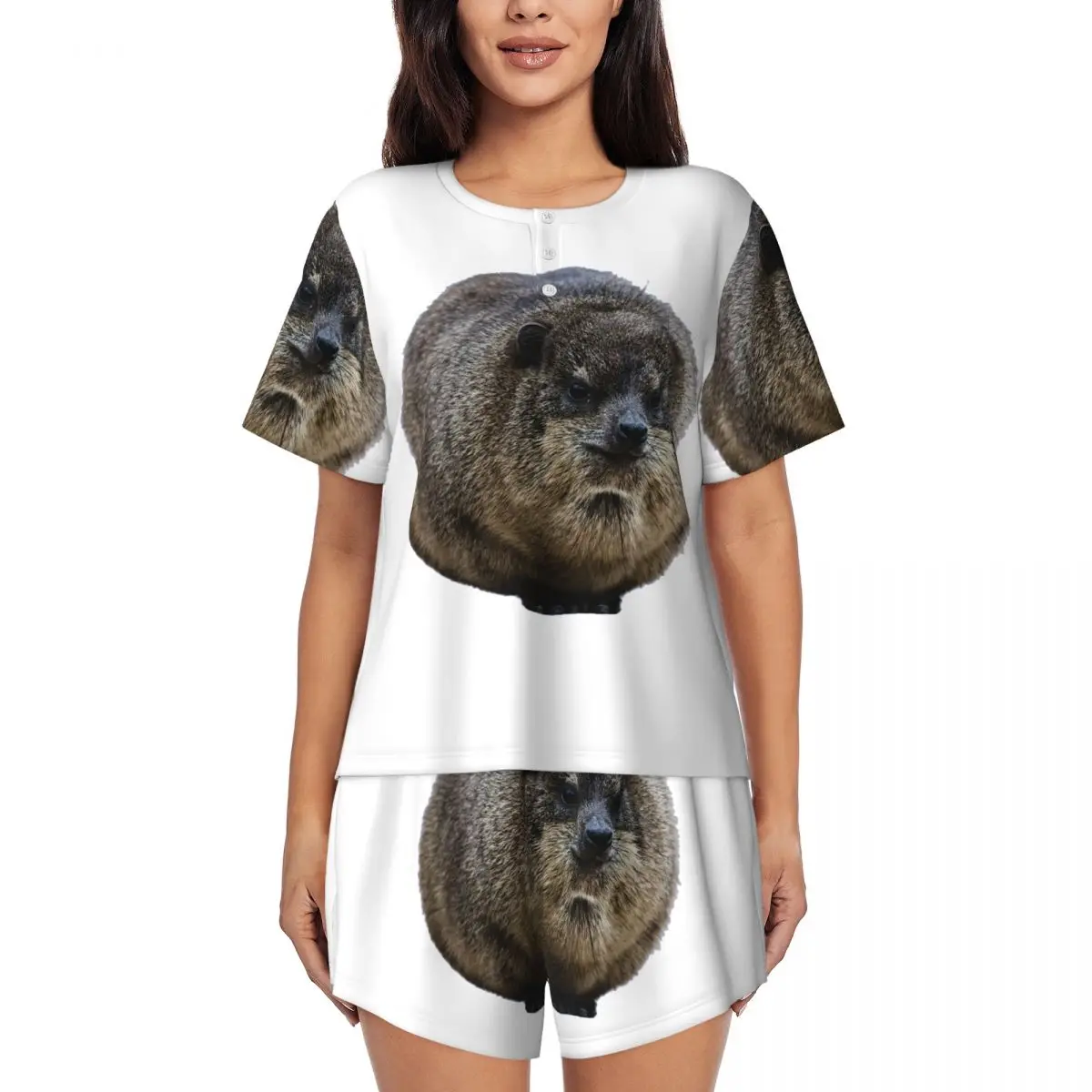 

Hyrax Coquette Or Croquette Round Neck Short Sleeve Nightgowns for Sleeping Sleepshirts Women Loose Pajama Set Short Pants