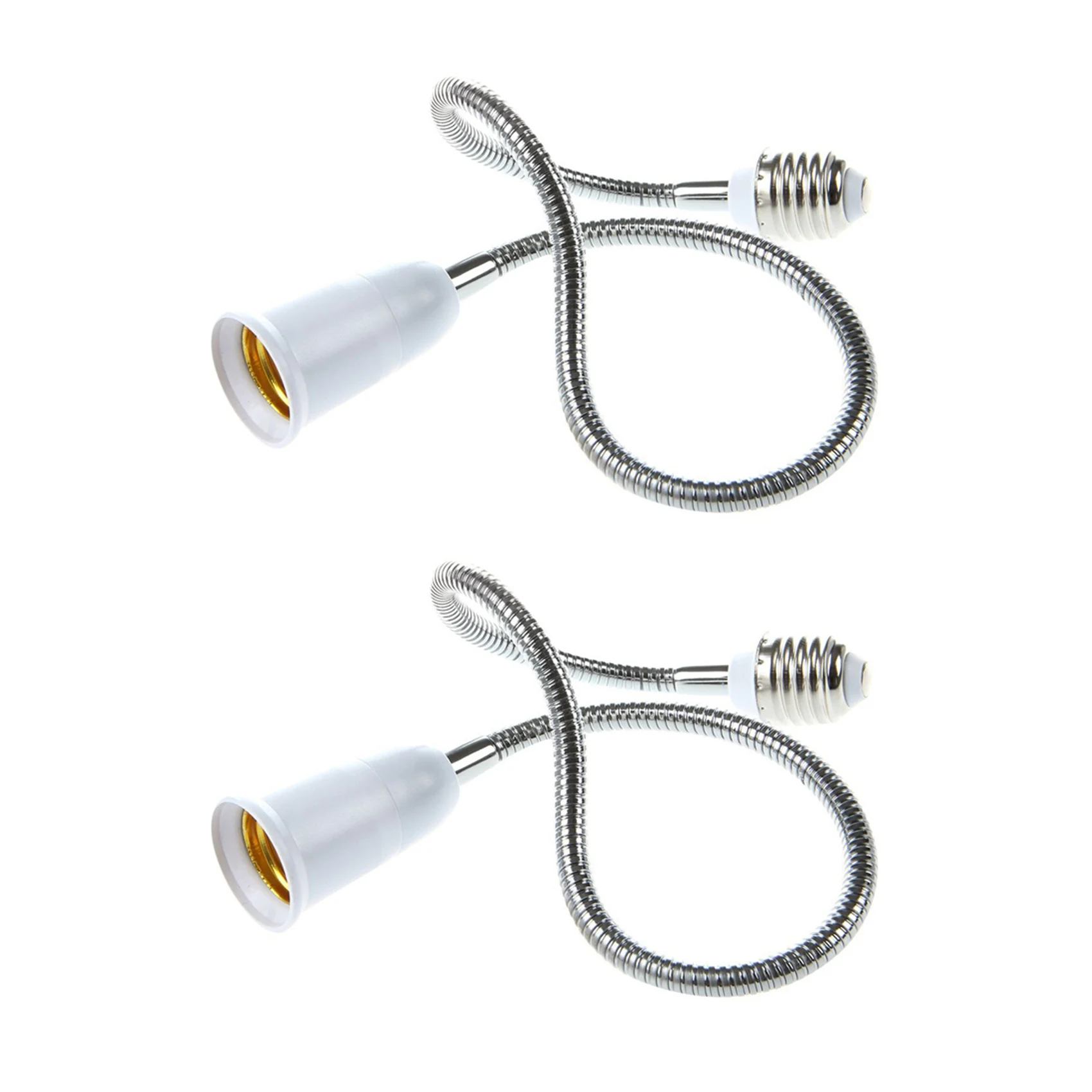 2X E27 to E27 Light Lamp Bulb Flexible Extension Adaptor Converter (White 60cm)