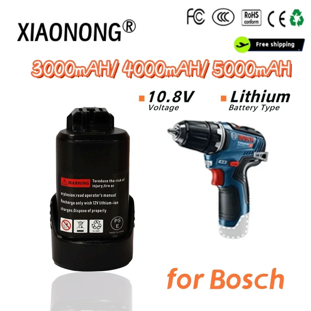 

10.8V 3.0/4.0/5.0Ah Li-ion Rechargeable Battery Pack for BOSCH Cordless Electric Drill Screwdriver BAT411 BAT412 BAT412A+Charger