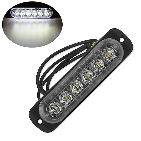 Luz estroboscópica de advertencia para coche, Flash de emergencia, Blanco intermitente, 12V-24V, 6led