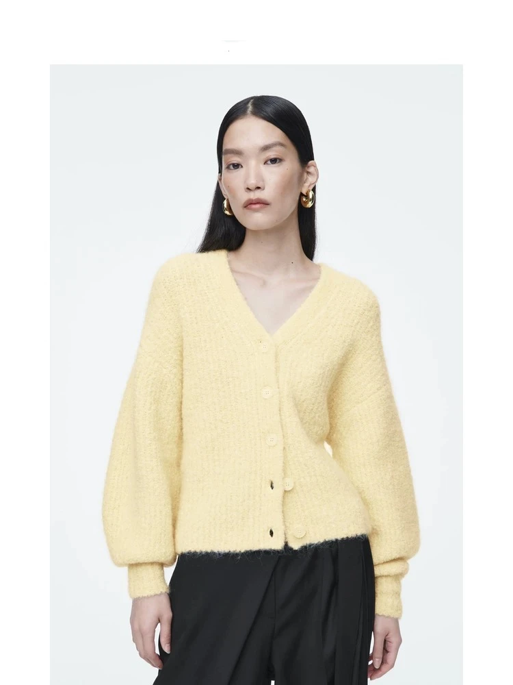 

YY1316 ZA25 autumn and winter new women's clothing milk yellow loose soft glutinous knitted sweater cardigan lazy and loose West