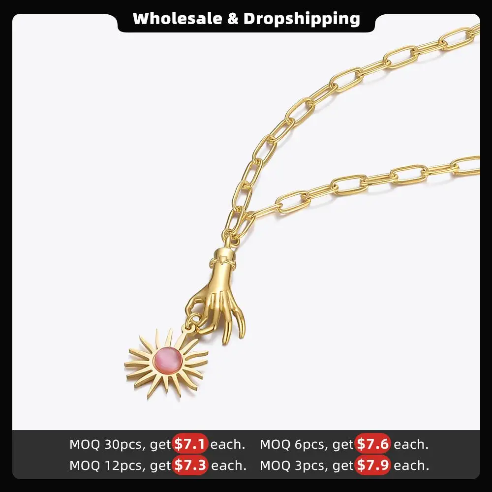 Hand Sun Necklace For Women Pendant Necklaces Fashion Jewelry Gold Color Stainless Steel Collar Free Shipping P213239