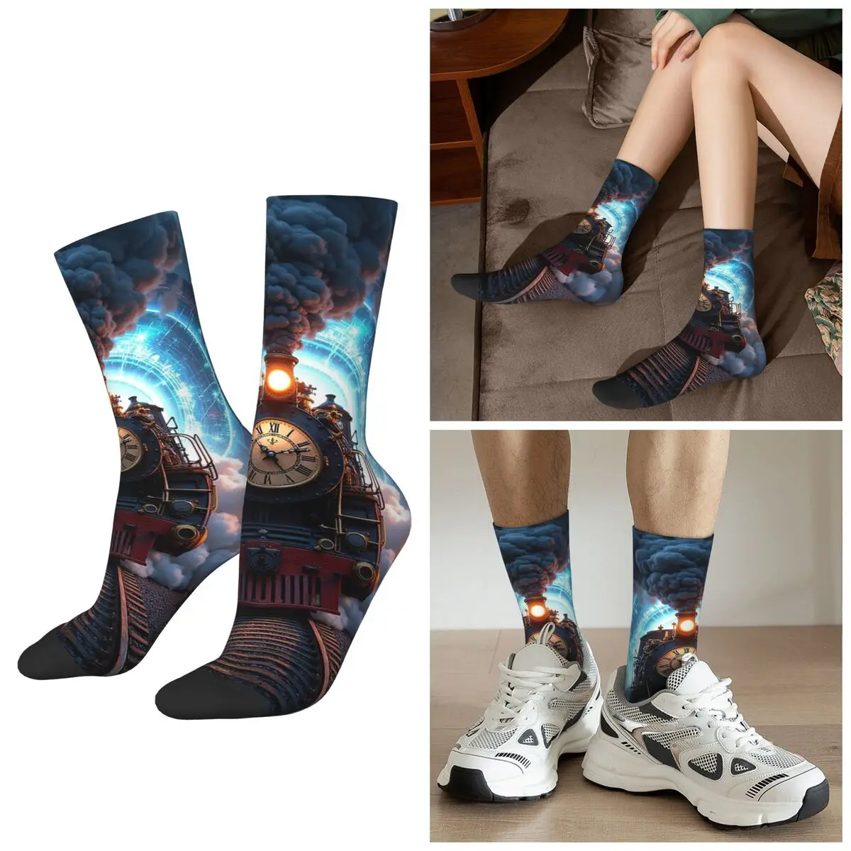 

All Seasons Lava Train Retro Steampunk Style Socks Harajuku Crew Socks Casual Stockings for Men Women Gifts