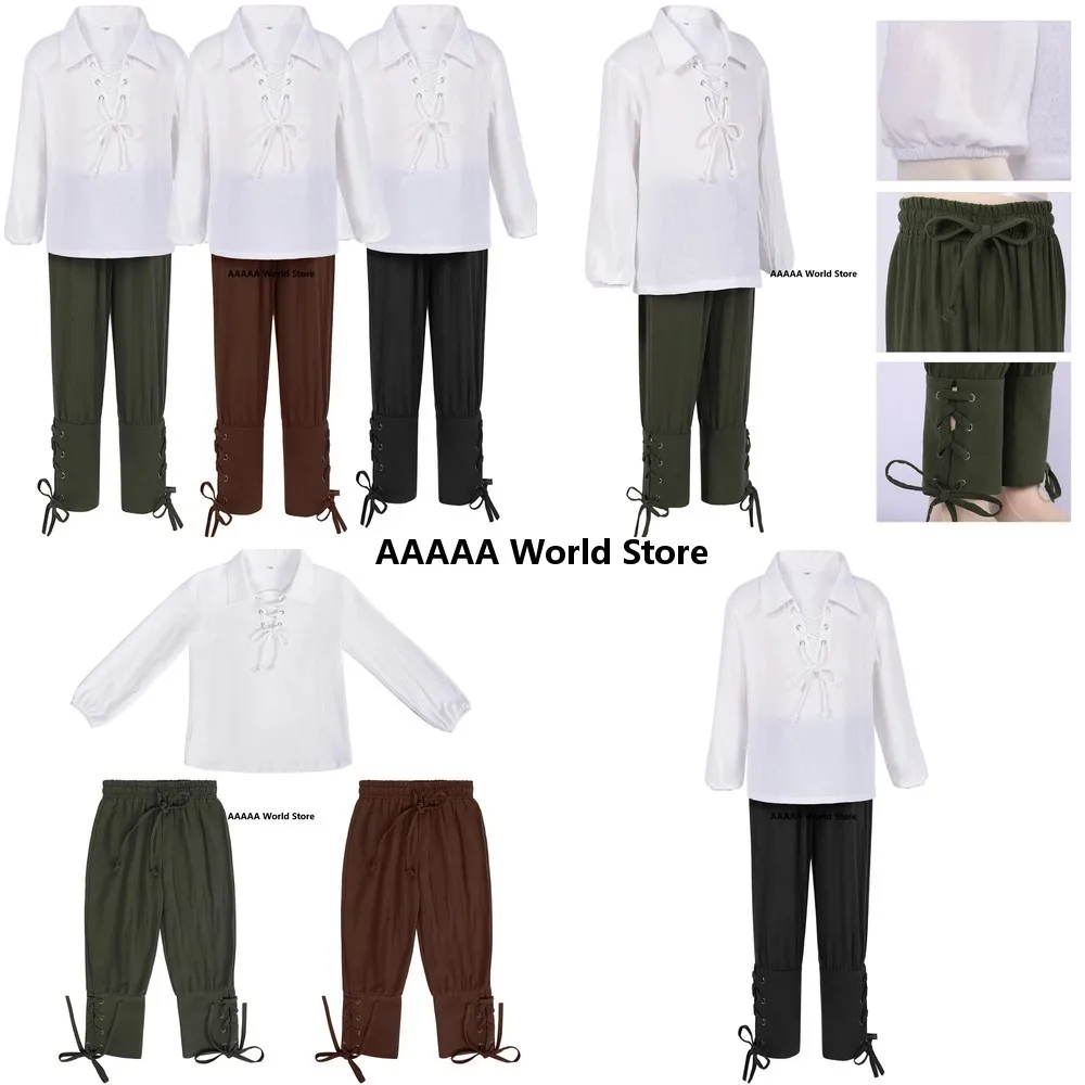 Conjunto de Disfraz de Pirata Medieval para Niños, Camisa y Pantalones Vikingos del Renacimiento, Accesorios de Cosplay para Halloween