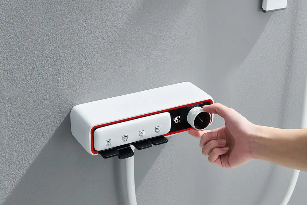 Luxus Regenduschkopf Set Rutsche Bar Einhand Thermostatmischer Messing Finish Kupfer Duscharmatur Modernes Design